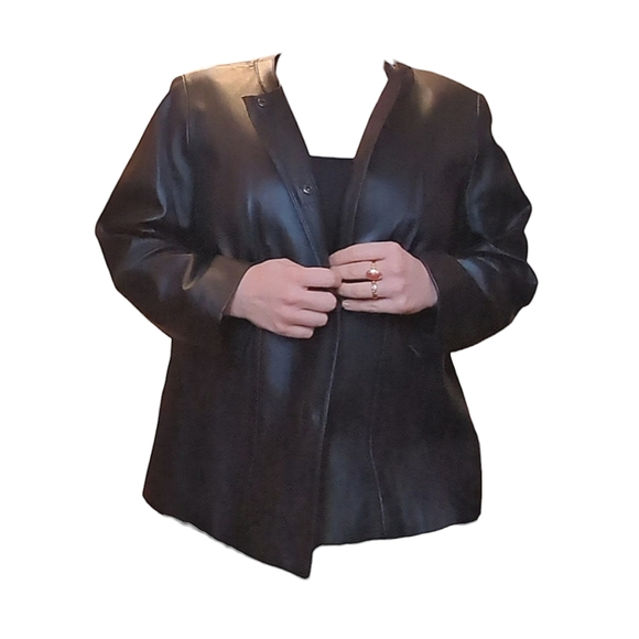 Anne Klein black leather light jacket 1X - Picture 2 of 7